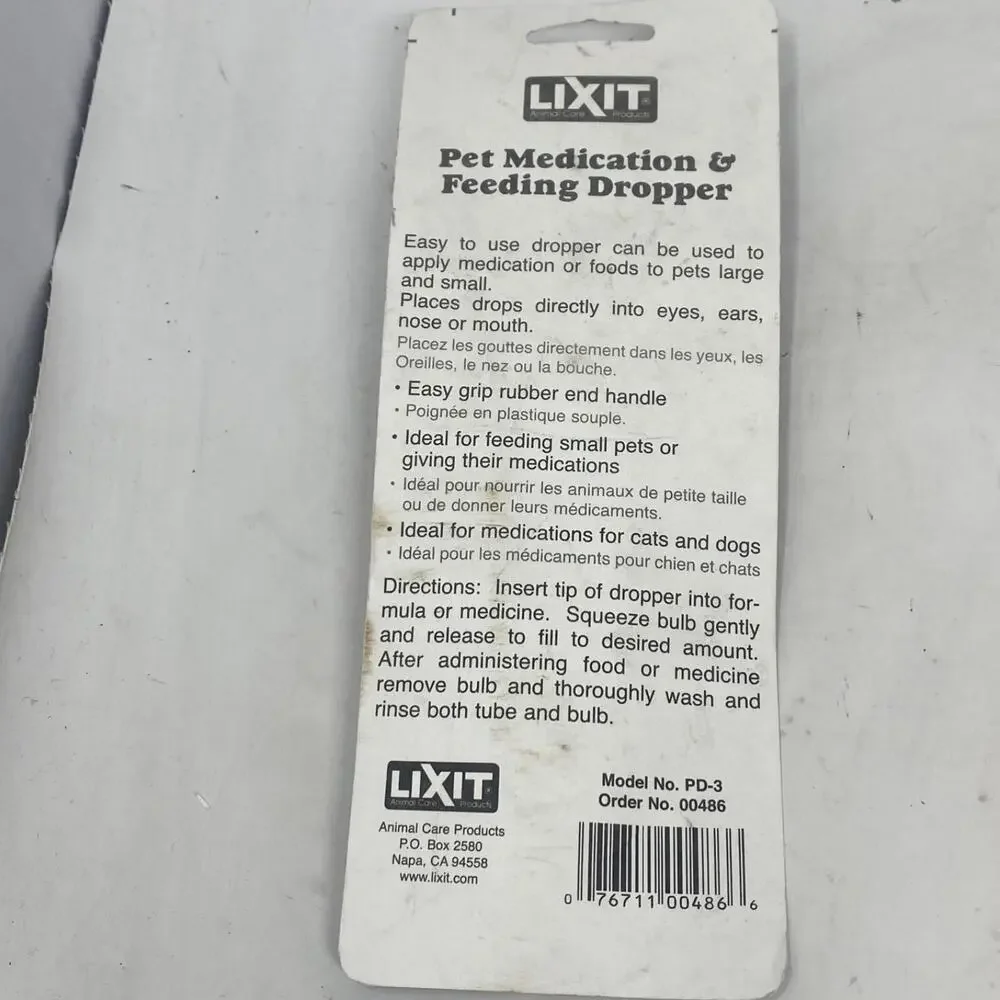 Lixit Pet Medication and Feeding Dropper Dispenses 3ml. for all types of pets
